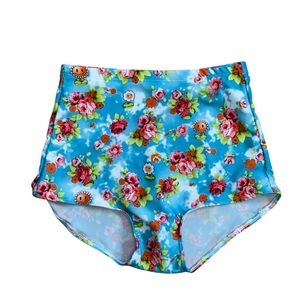 Floral High-Waisted Swim Bottoms. Beach Vacation Fun Flirty